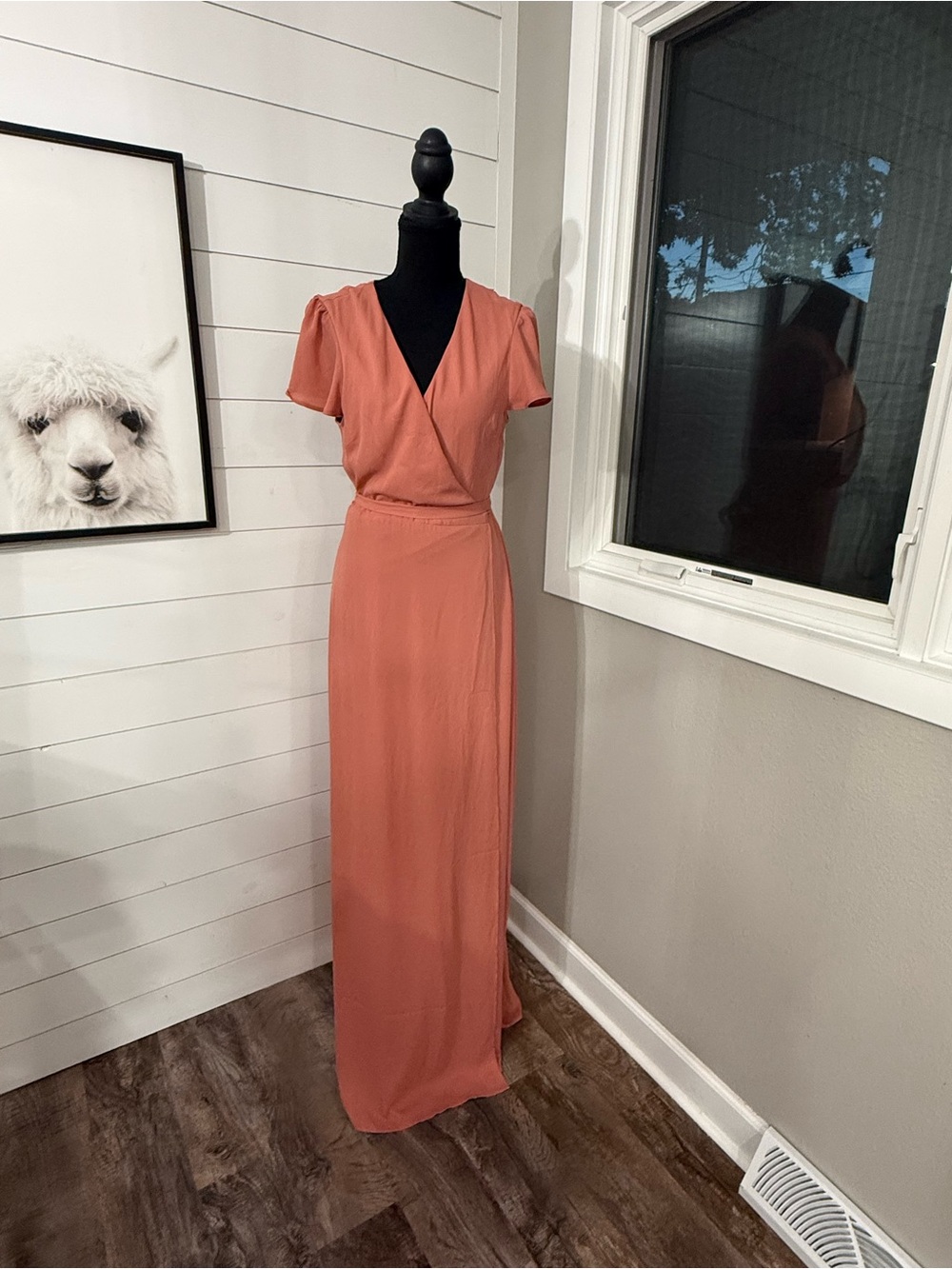 Show Me Your MuMu Coral Flutter Sleeve Wrap Maxi Dress Size M